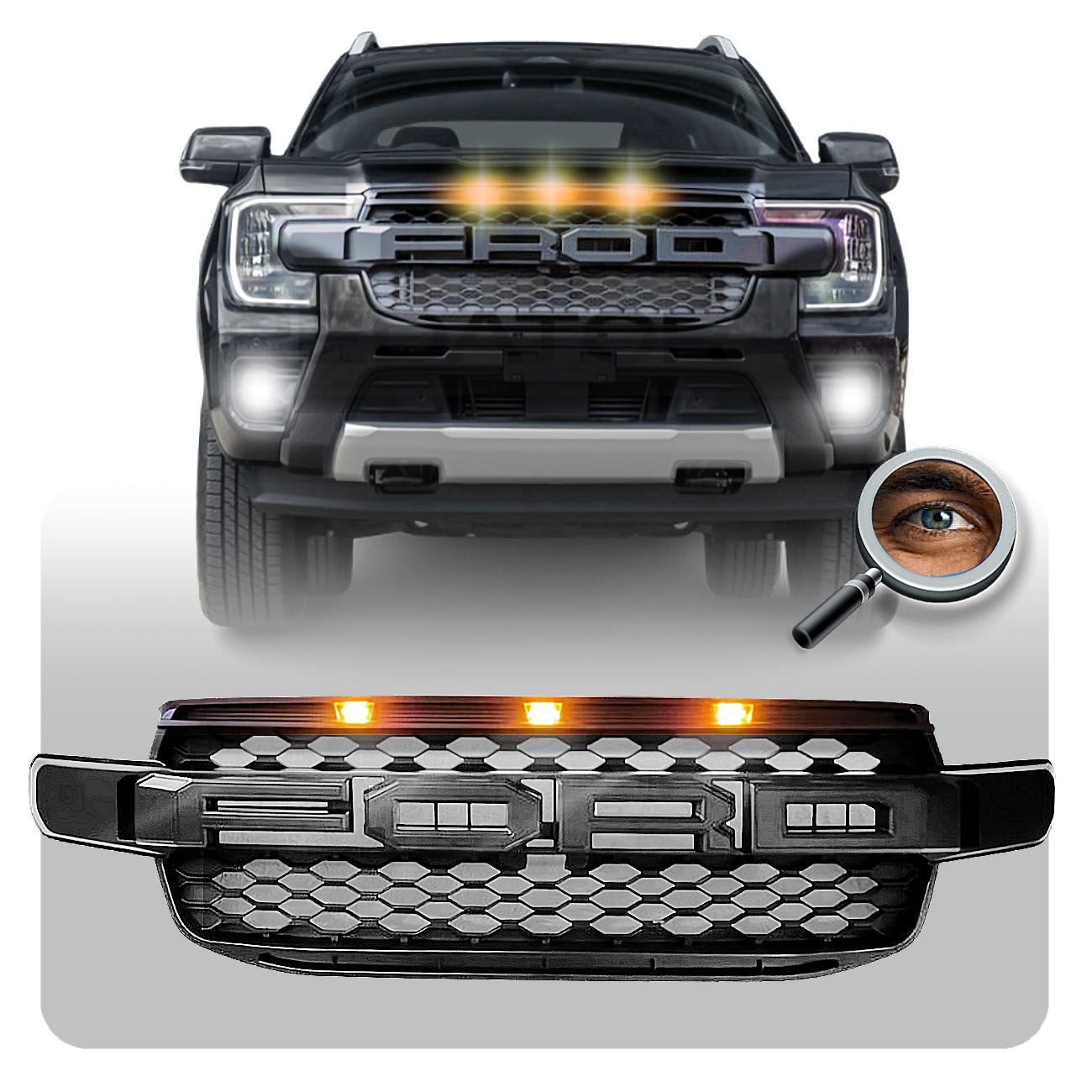 Parrilla RANGER XLS XLT LTD / Negro Mate / Led's Ambar
2023 - 2026