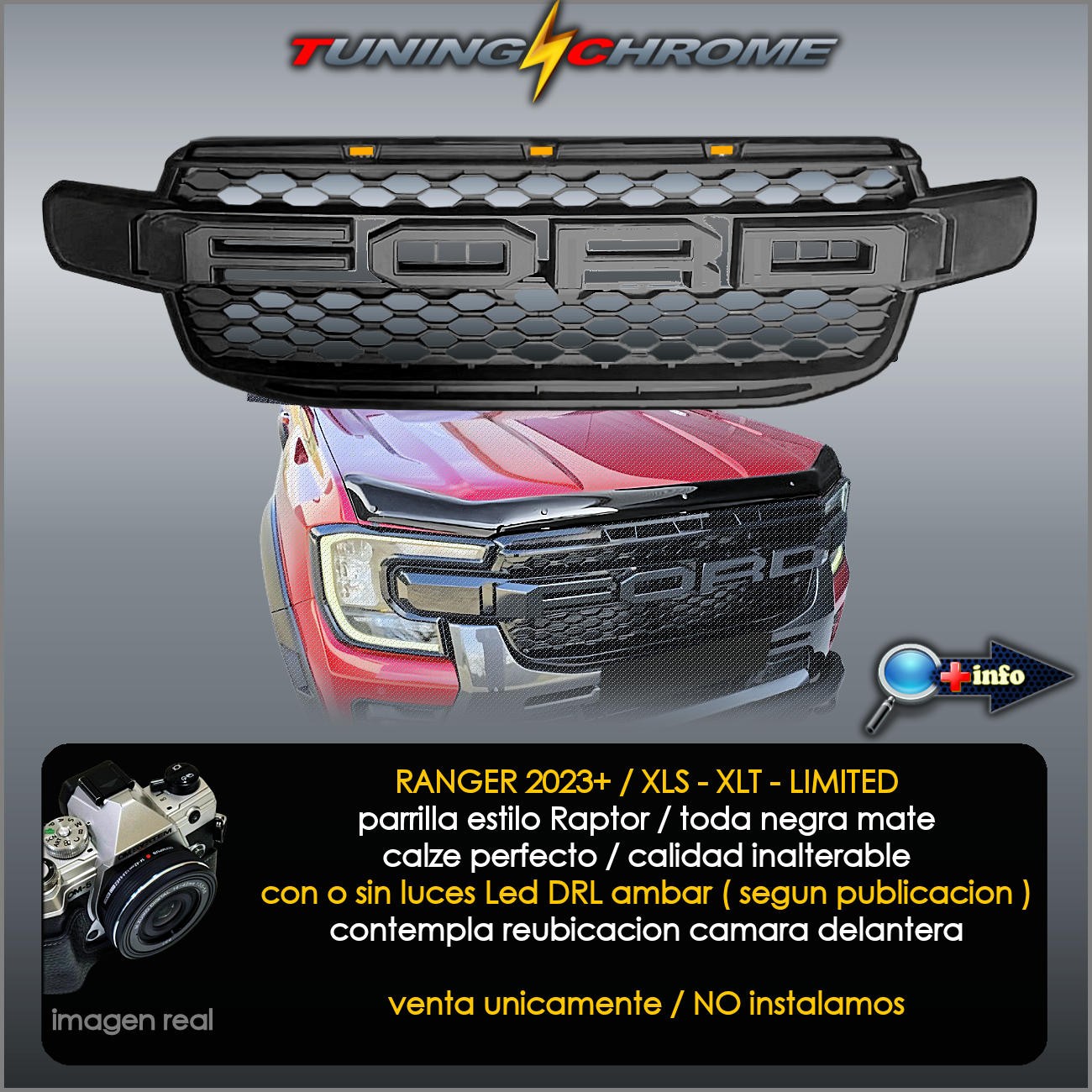 Parrilla RANGER XLS XLT LTD / Negro Mate / Led's Ambar
2023 - 2026