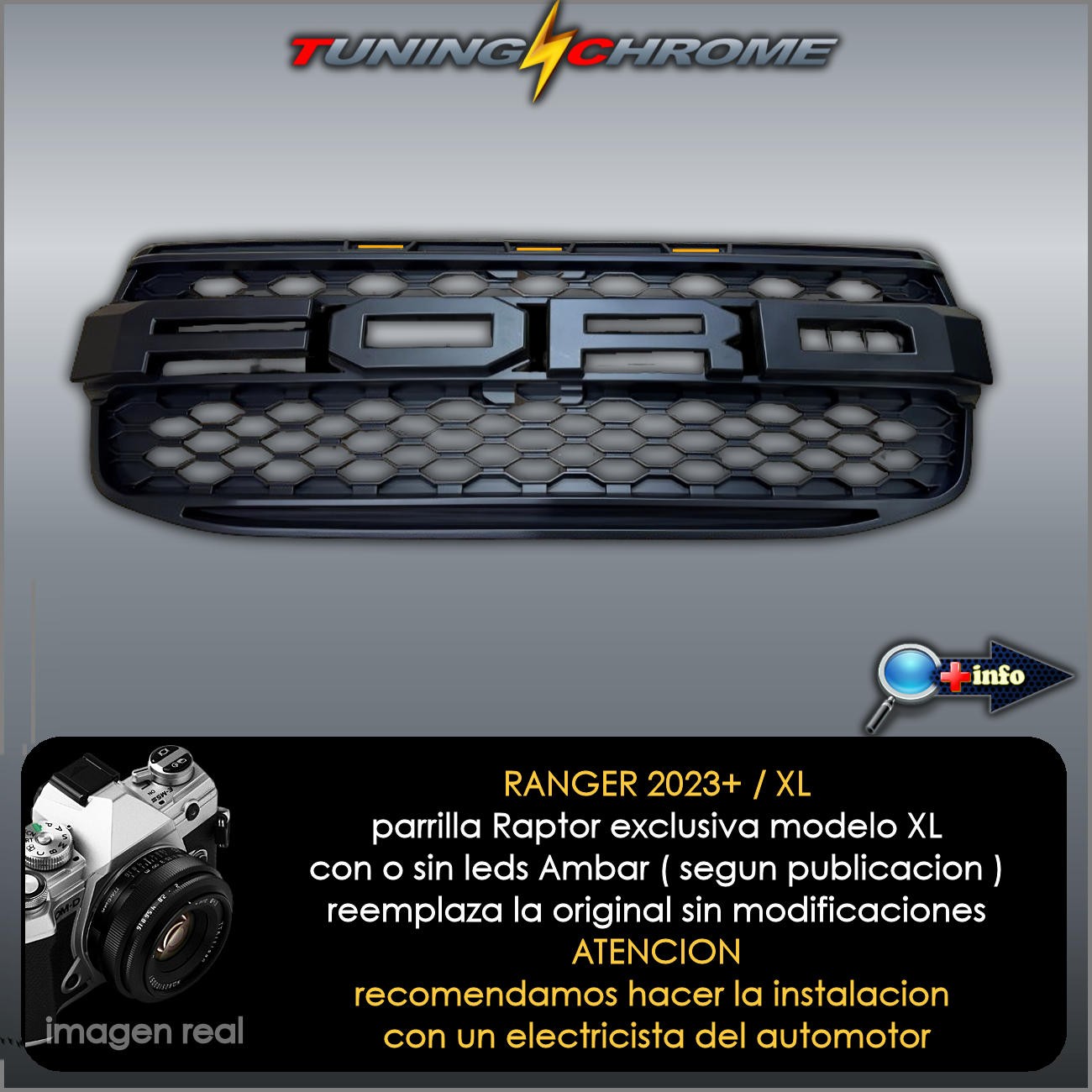 Parrilla RANGER XL / Negro Mate / Led's Ambar
2023 - 2026