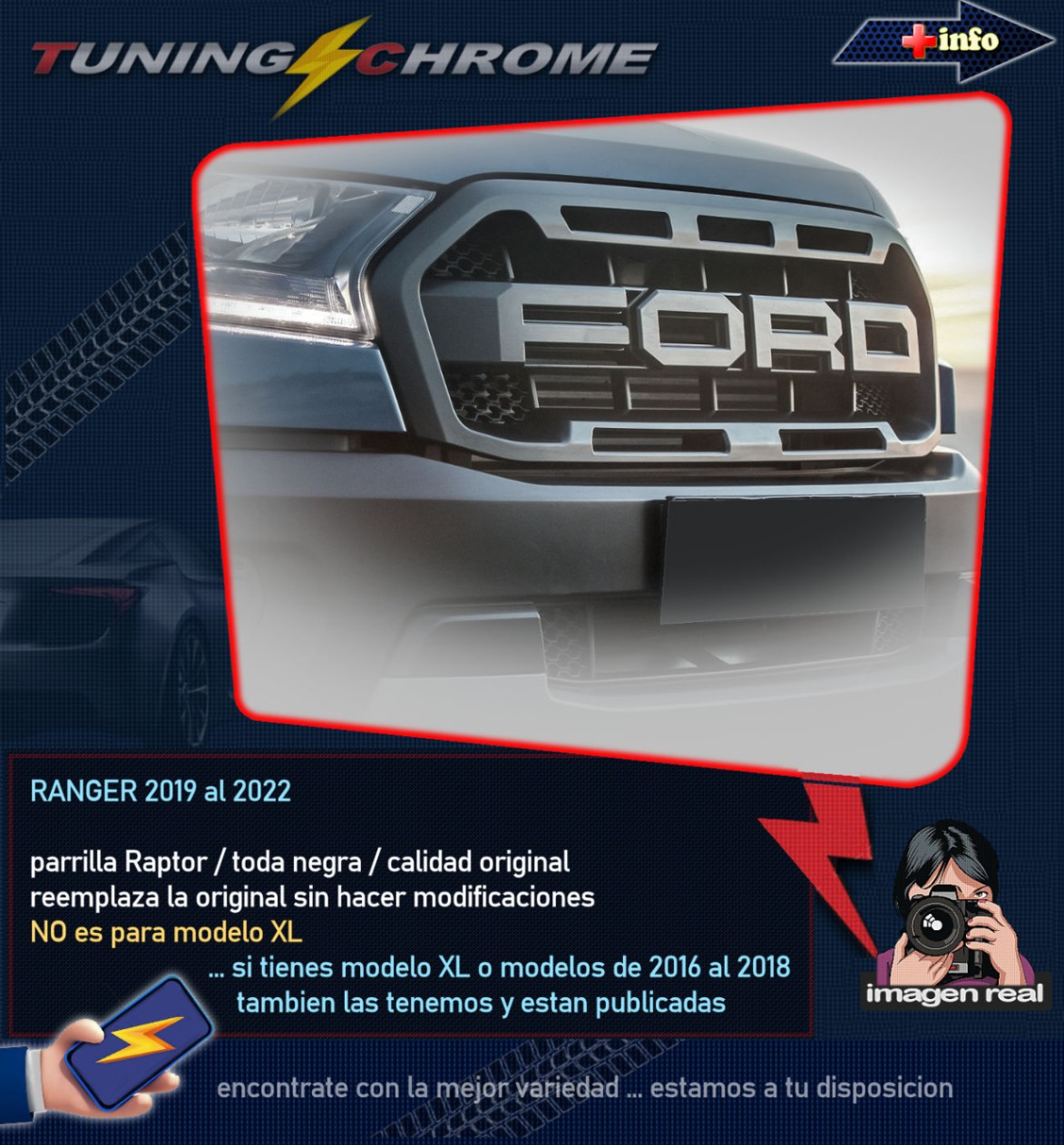 Parrilla RANGER T8 / Negro Mate / NO LED'S
2019 - 2022