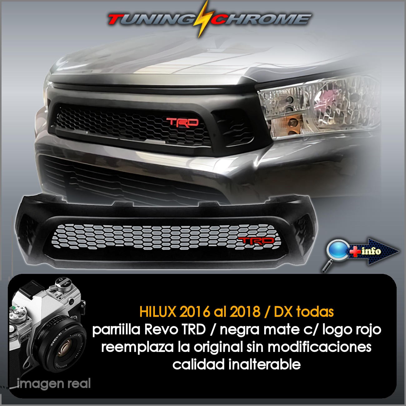 Parrilla HILUX TRD / Negro Mate / Logo Chico
2016 - 2018 / DX Todas