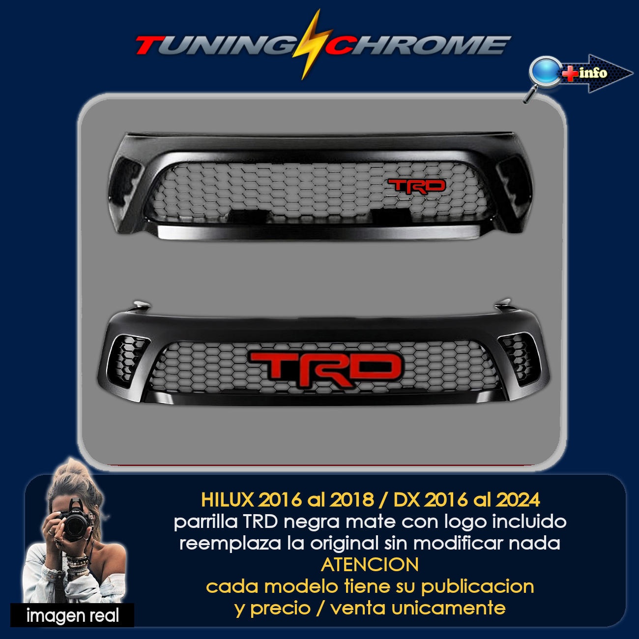 Parrilla HILUX TRD / Negro Mate / Logo Grande
2016 - 2018 / DX Todas