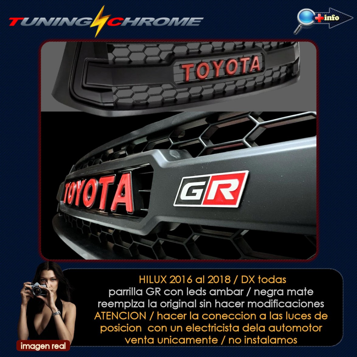 Parrilla HILUX GR / Negro Mate / Led's Ambar
2016 - 2018 / DX Todas