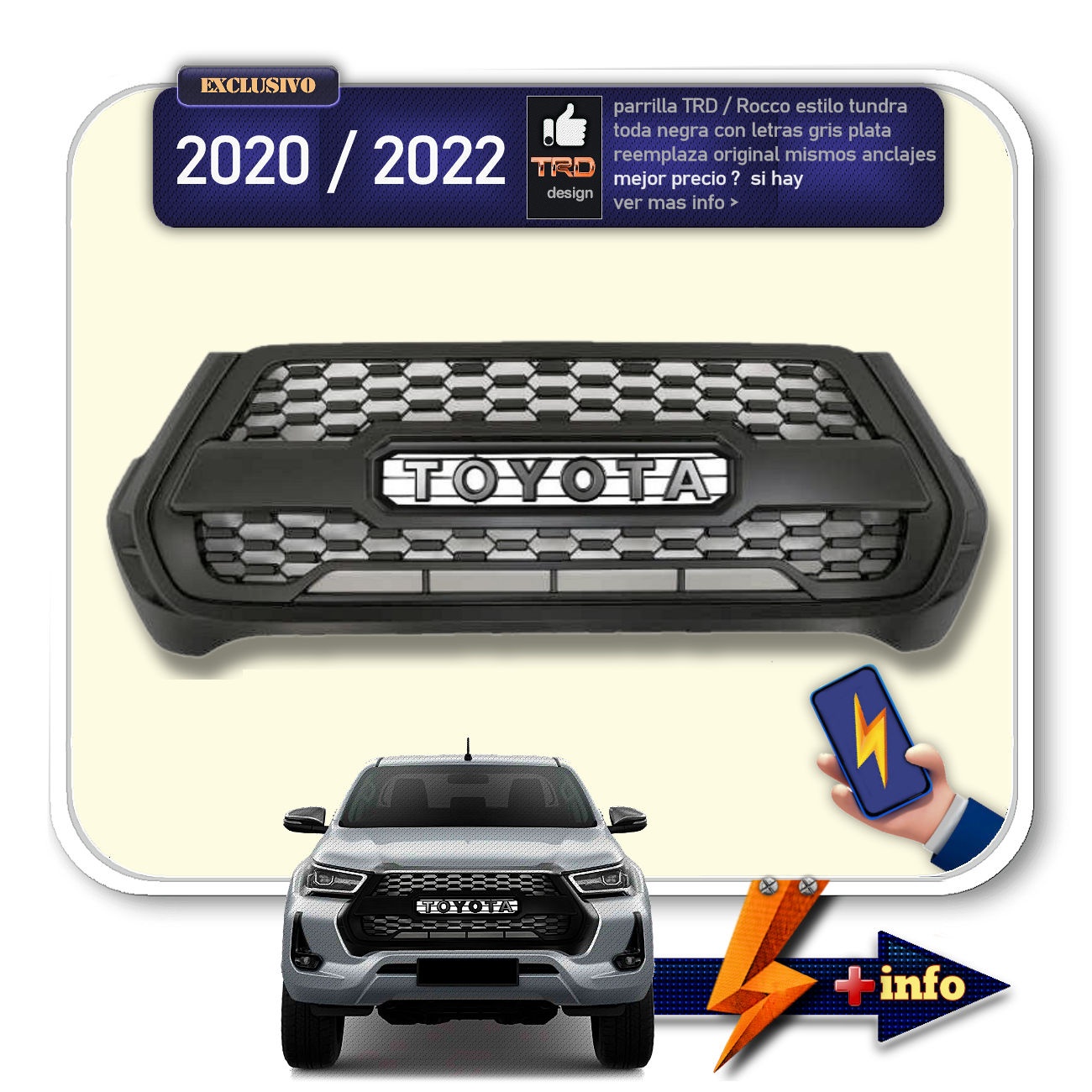 Parrilla HILUX REVO SR SRV SRX / Negro Mate / NO LED
2021 - 2026