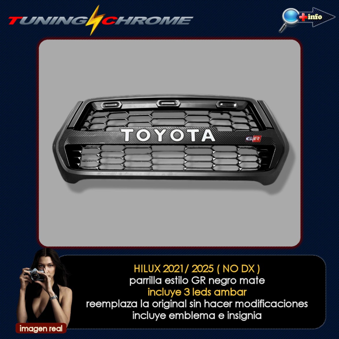 Parrilla HILUX GR SR SRV / Negro Mate / Led Ambar
2021 - 2026