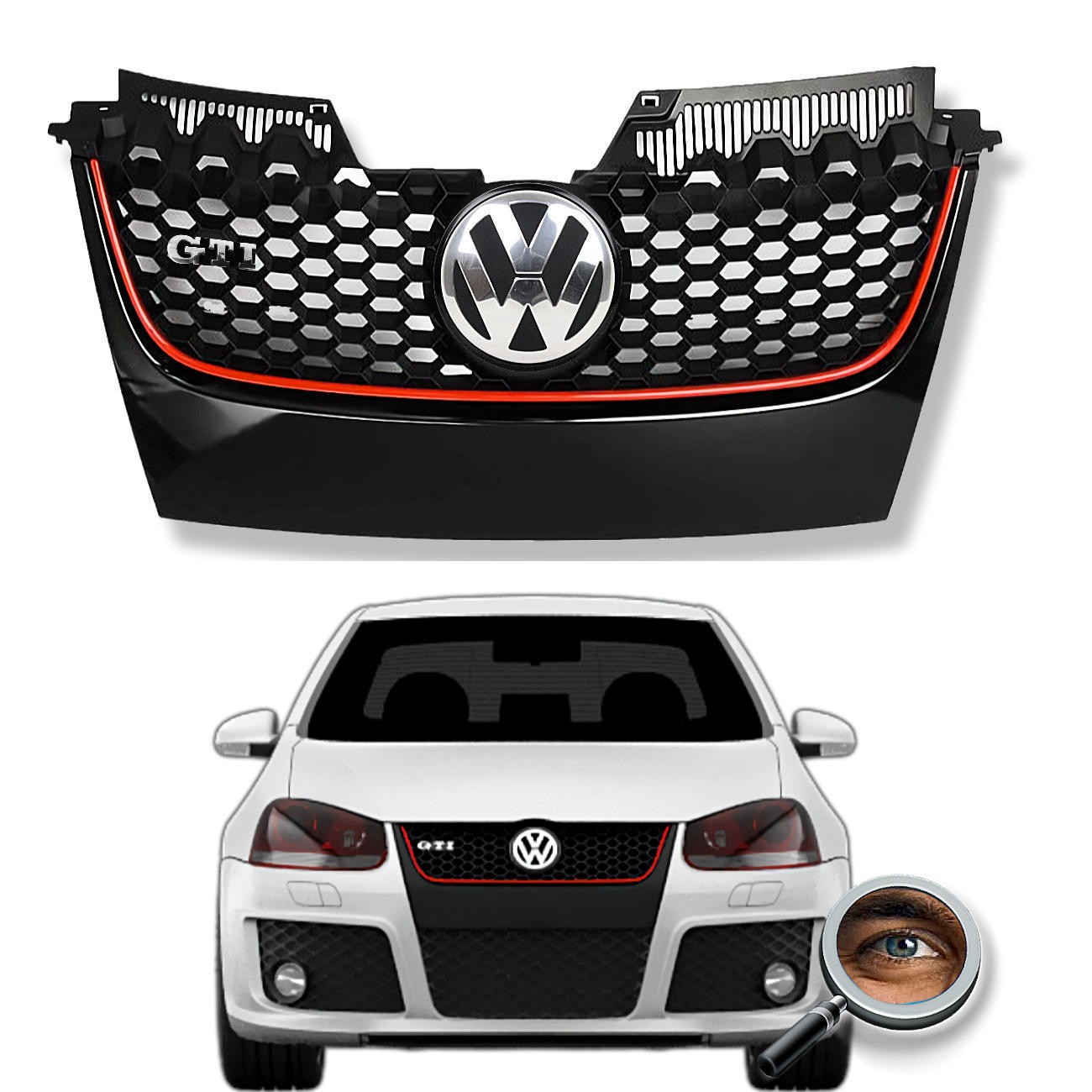 Parrilla VENTO MK5 / Negro Brillante / Vira Roja
con Emblema 2006 - 2011