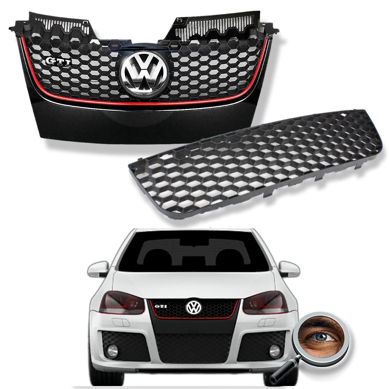 Set Parrillas VENTO MK5 / Negro Brillante / Vira Roja
Superior e Inferior 2006 - 2011
