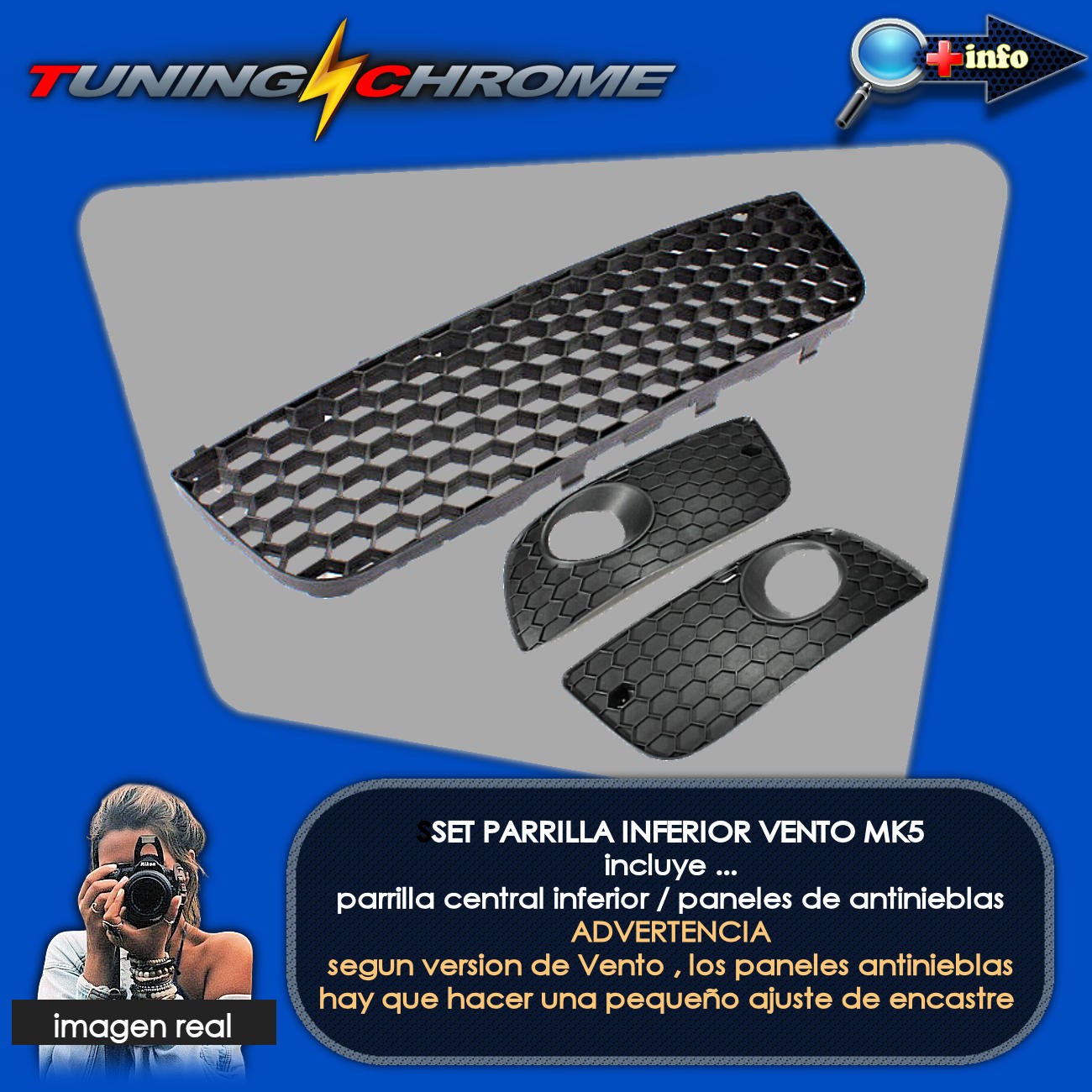 VENTO MK5 / Negro Mate 
Parrilla Inferior Paneles Antiniebla 2006 -2011