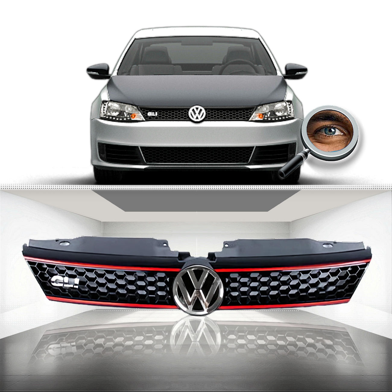 Parrilla VENTO MK6 / Negro brillante / Vira Roja
con Emblema Volkswagen 2011 - 2014