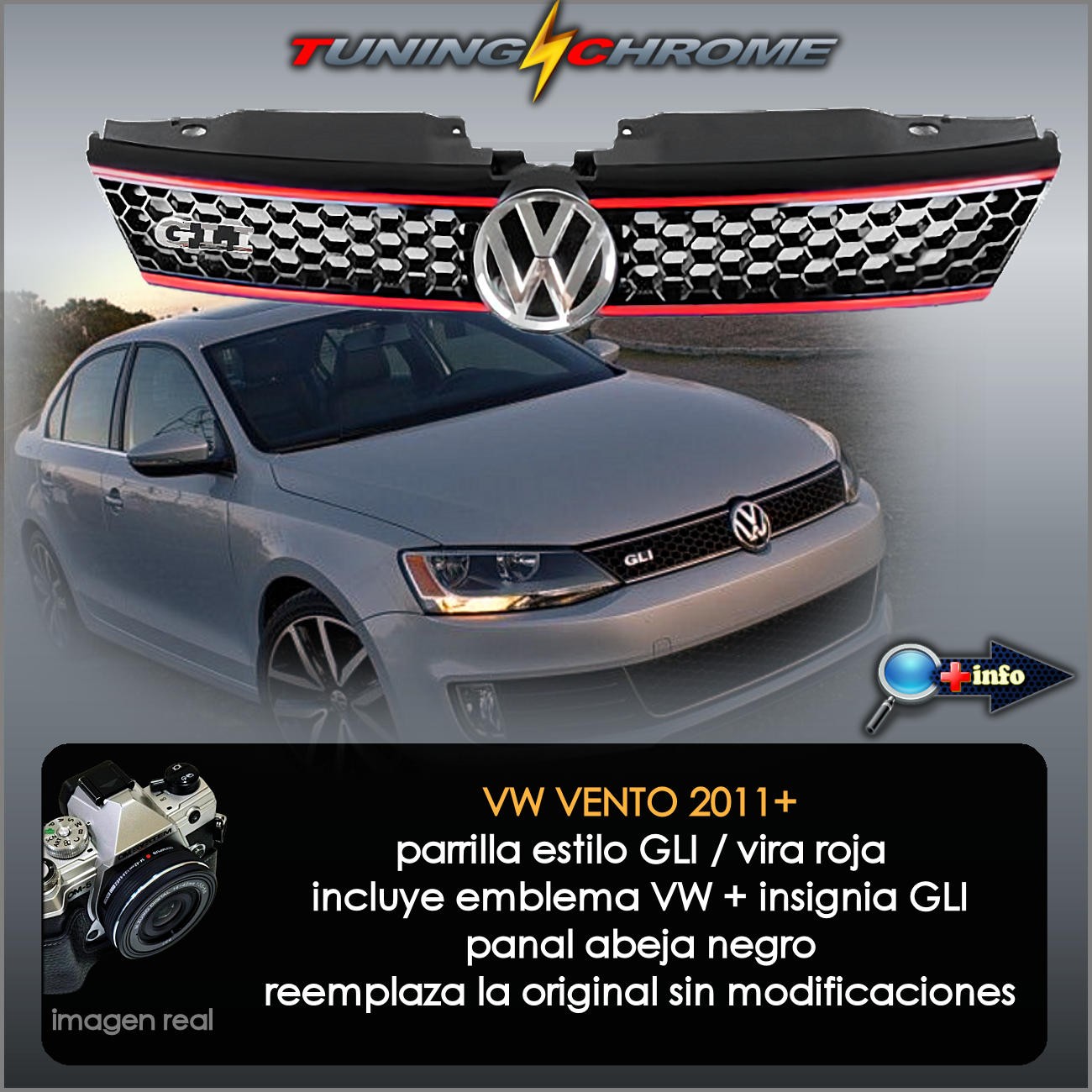 Parrilla VENTO MK6 / Negro brillante / Vira Roja
con Emblema Volkswagen 2011 - 2014
