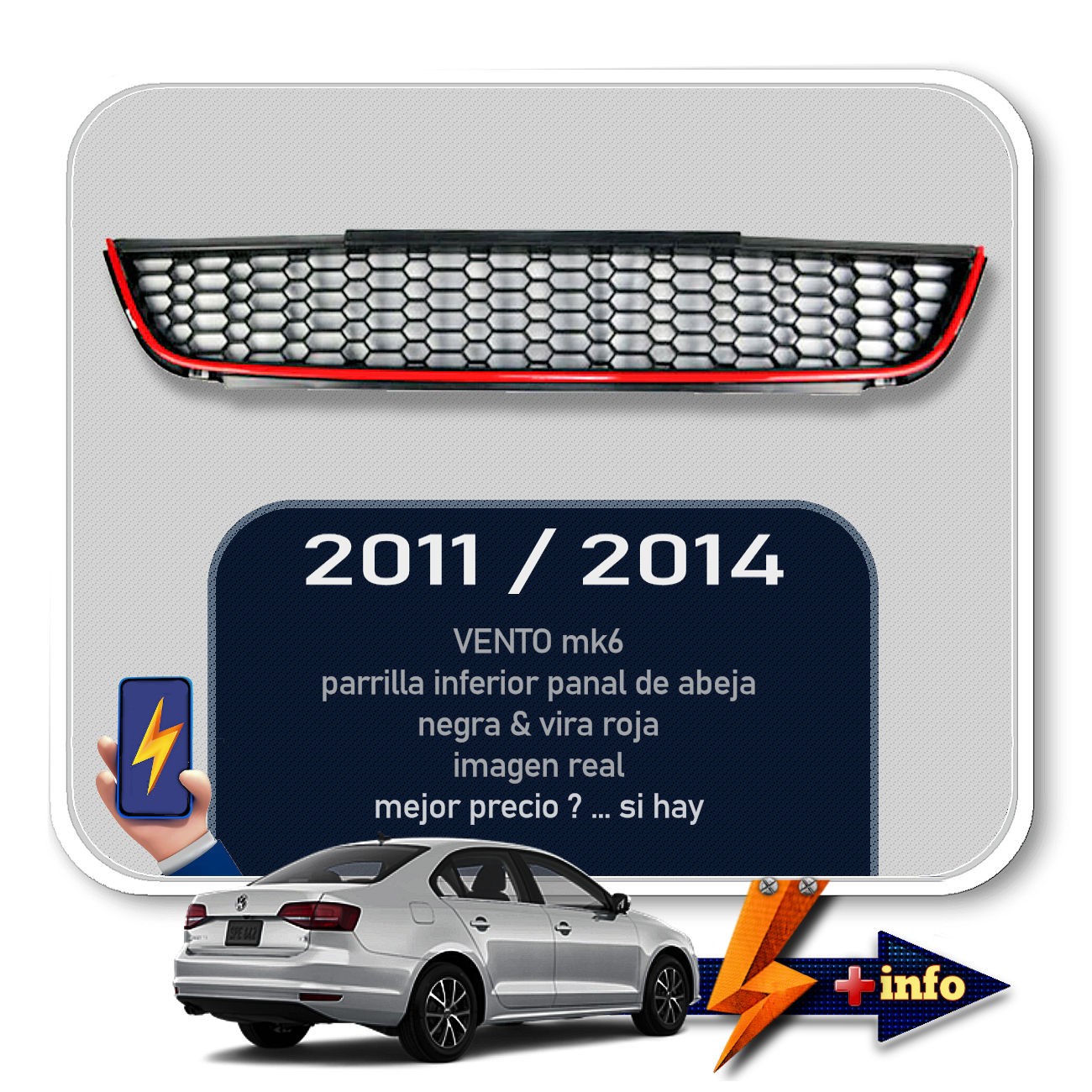 Parrilla inferior MK6 / Negro Brillante / Vira Roja
 2011 - 2014