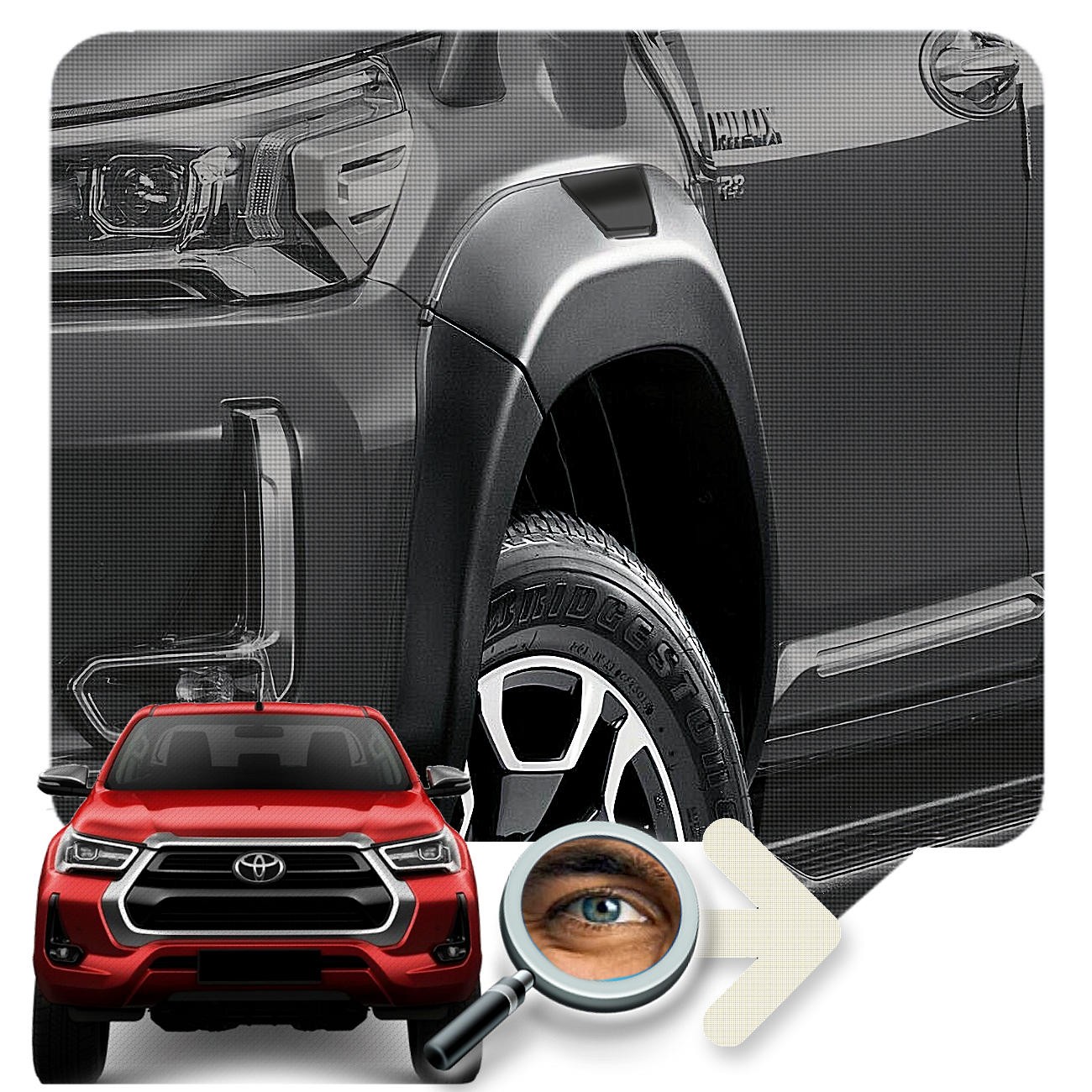 Overfender HILUX / Original OEM (Largo)
 "Tecla" Gris 2021 - 2025