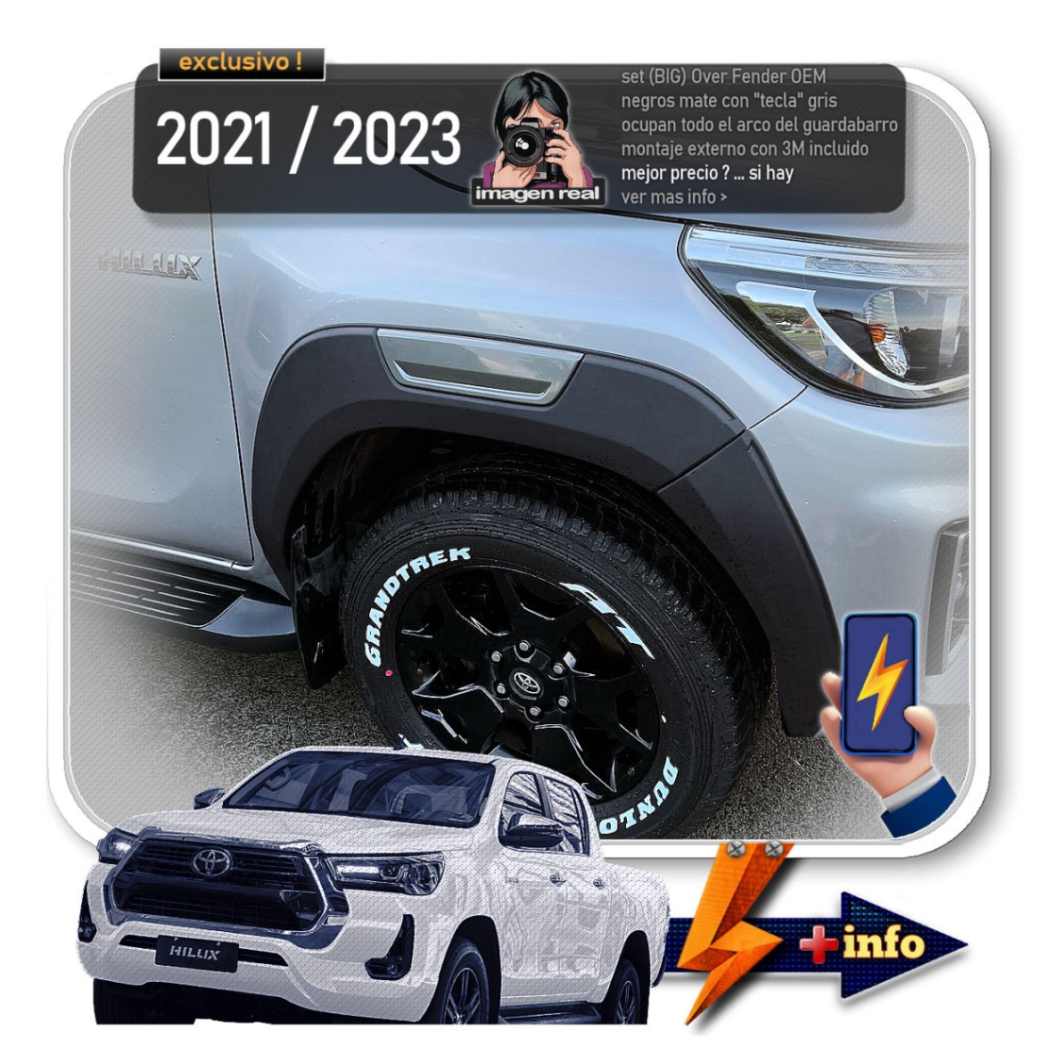 Overfender HILUX / Original OEM (Largo)
 "Tecla" Gris 2021 - 2025