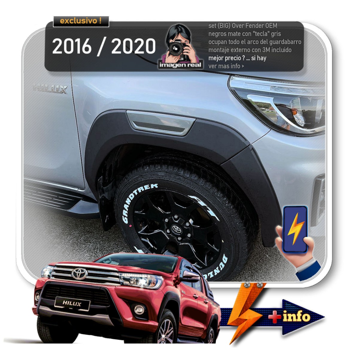 Overfender HILUX / Original OEM (Largo) 
"Tecla" Gris 2016 -2018