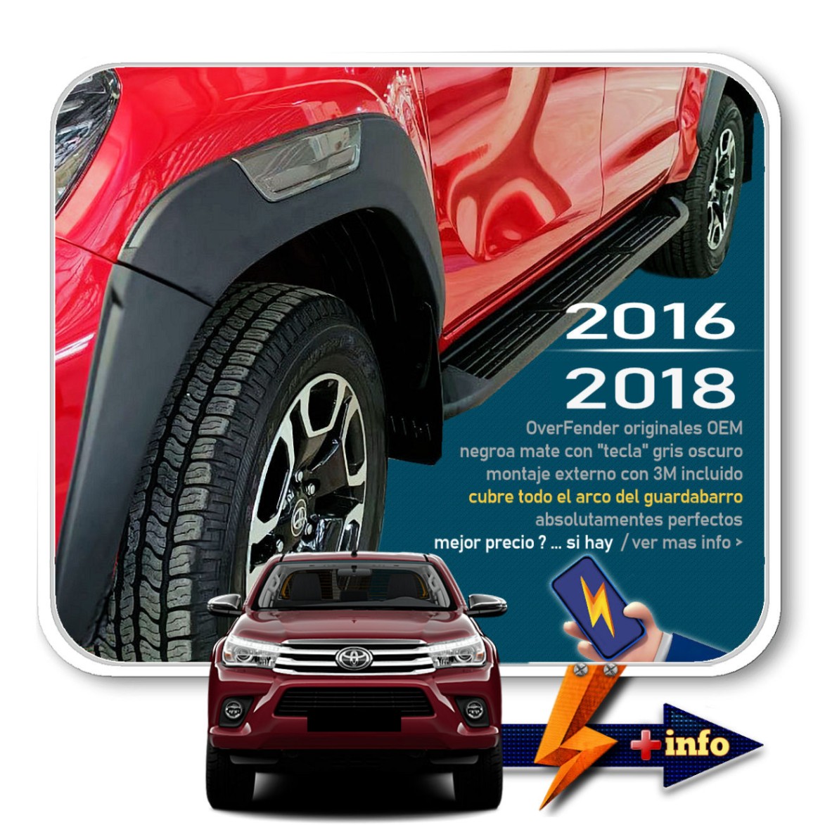 Overfender HILUX / Original OEM (Largo) 
"Tecla" Gris 2016 -2018
