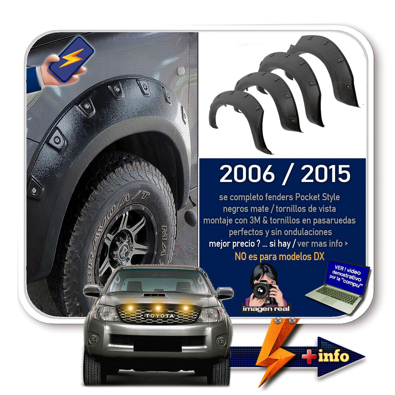Overfender HILUX / Negro Mate / Tornillo Figurado
 NO DX 2006 - 2015