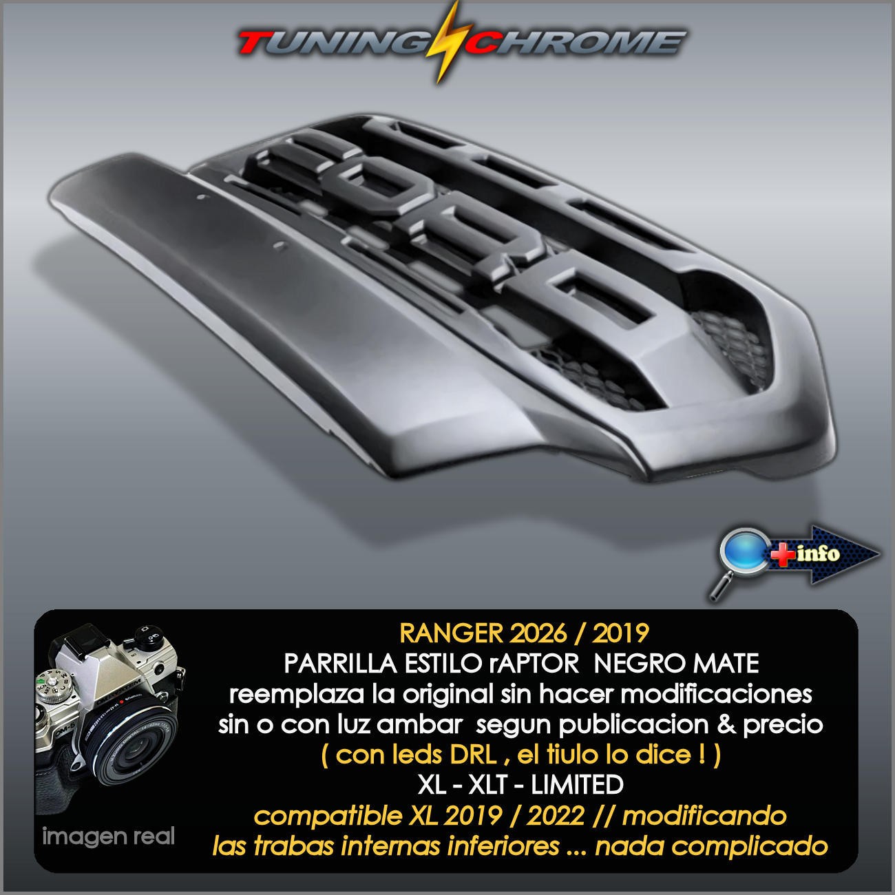  Parrilla RANGER T7 / Negro Mate / NO LED'S
2017 - 2019