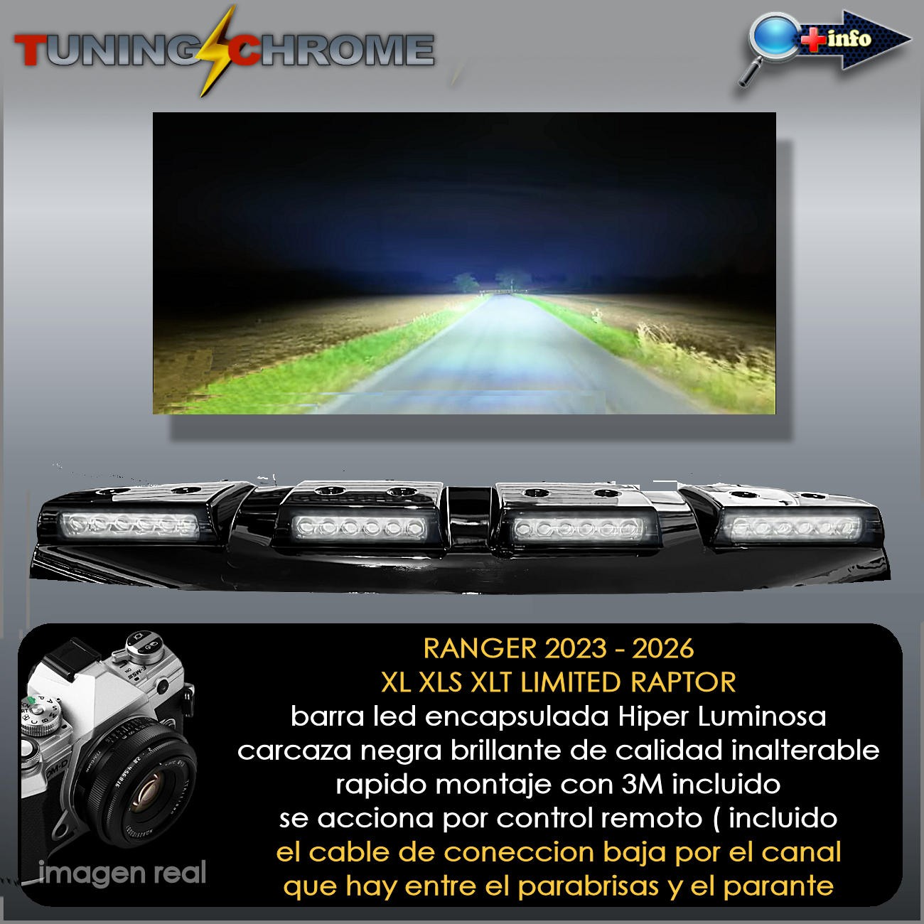 Barra de Led Encapsulada / Negro Brillante / RANGER XL XLS XLT LIMITED RAPTOR 2023 - 2026